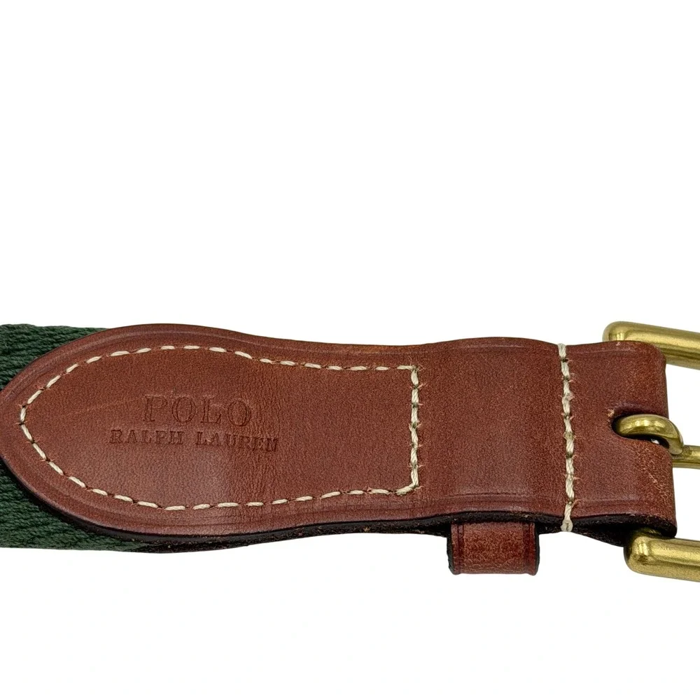 Polo Ralph Lauren Kids Camo Embroidered Hiking Polo Bear Canvas Leather Belt L
